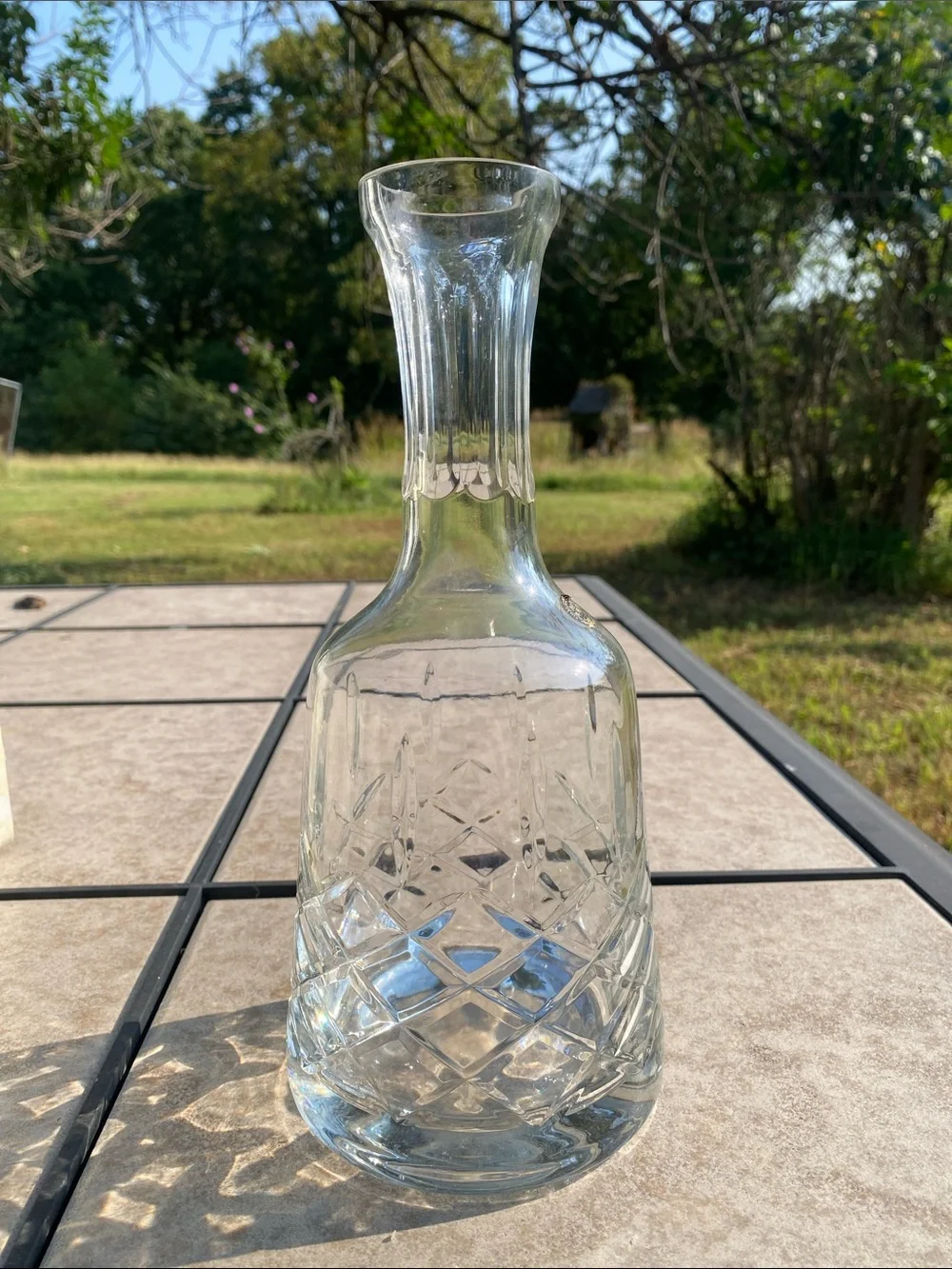 Vintage Romanian Hand-Blown & Cut Crystal (Seeds) Quilted Criss-Cross Decanter